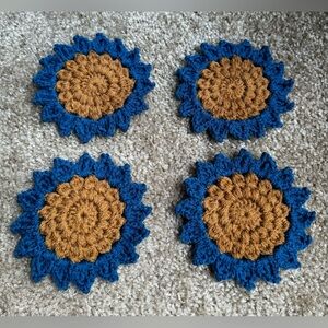 Handmade Crochet Sunflower Coasters Set of Four